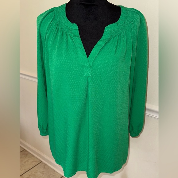 Crown & Ivy Textured Green Peasant Blouse – Size Large - Picture 1 of 4